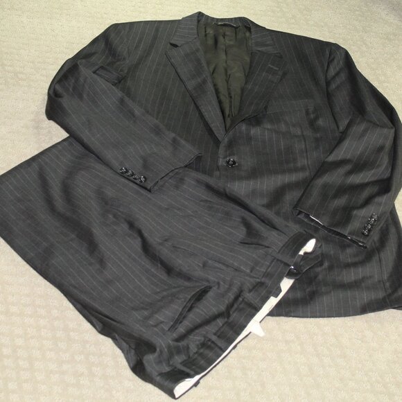 Vtg Samuelsohn 2-Piece Suit Men's 44L 44 X 32 100% Wool Gray Chalk Line Striped